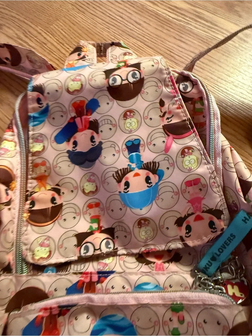 Harajuku Lovers Pink Character Print Mini Backpack with Rainbow Straps
